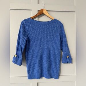 Blue Cable Knit Women's 3/4 Sleeve Spring Summer Sweater
